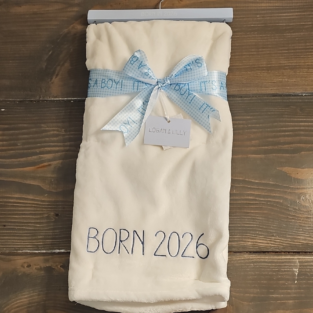 Soft Cream Baby Blanket with Blue Accents